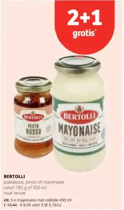 Spar Colruyt Bertolli pastasaus, pesto of mayonaise aanbieding