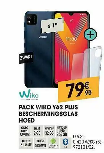 Electro Depot Pack Wiko Y62 Plus Beschermingsglas Hoed aanbieding