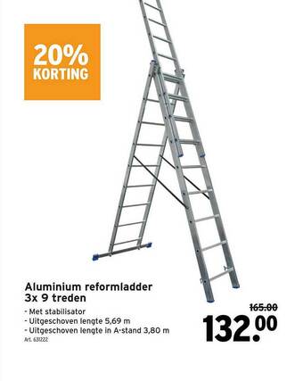 GAMMA Aluminium Reformladder 3x 9 Treden aanbieding