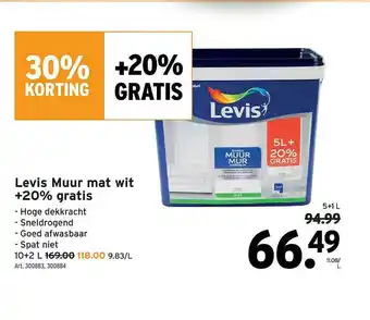 GAMMA Levis Muur Mat Wit +20% Gratis aanbieding
