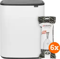 Coolblue Brabantia Bo Touch Bin 60 Liter White + Vuilniszakken (120 stuks) aanbieding