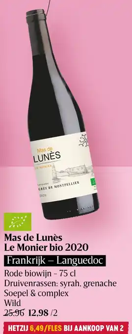 Delhaize Mas de Lunès Le Monier bio 2020 aanbieding