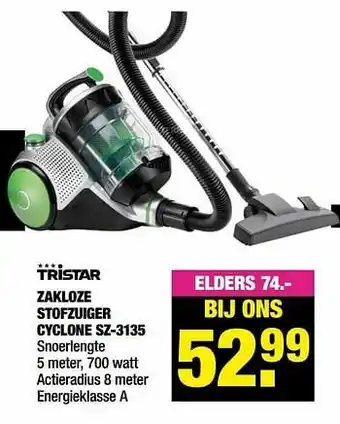 Big Bazar Tristar zakloze stofzuiger cyclone sz-3135 aanbieding