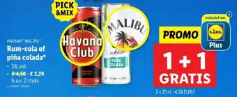 Lidl Havana malibu rum cola of piña colada aanbieding