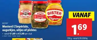 Lidl Bister mosterd L'impériale augurkjes uitjes of pickles aanbieding