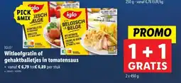 Lidl Iglo witloofgratin of gehaktballetjes in tomatensaus aanbieding