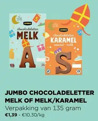 Jumbo chocoladeletter melk of melk-karamel