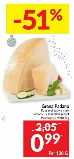 Intermarché Grana padano kaas met rauwe melk aanbieding