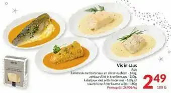 Intermarché Vis in saus agis zalmsteak met botersaus en citrusvruchten zeebaarsfilet in kreeftensaus kabeljauw met witte botersaus of sta aanbieding