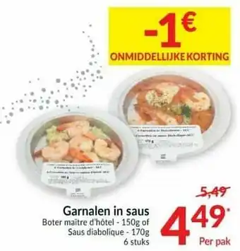 Intermarché Garnalen in saus boter maitre d`hôtel of saus diabolique aanbieding