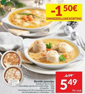 Intermarché Bereide pannetjes kabeljauw fijne kruiden scharrolletjes gevuld met rivierkreeftjes of visgratins aanbieding