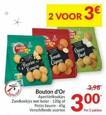Intermarché Bouton d`or aperitiefkoekies zandkoekjes met boter of petits beurre aanbieding