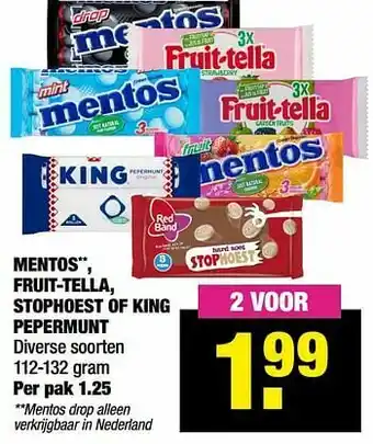 Mentos fruit-tella stophoest of king pepermunt