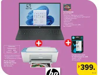 Carrefour 15-FC0054NB + Printer Deskjet 2822E All-in-One + Combo pack zwart en drie kleuren nr. 305 aanbieding