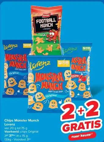 Carrefour Chips Monster Munch Lorenz aanbieding