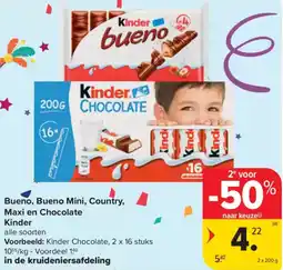 Carrefour Market Bueno, Bueno Mini, Country, Maxi en Chocolate Kinder aanbieding