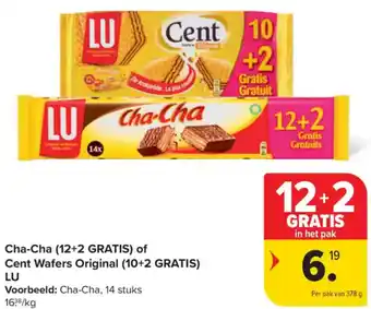 Carrefour Market Cha-Cha (12+2 Gratis) of Cent Wafers Original (10+2 Gratis) LU aanbieding