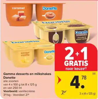 Carrefour Market Gamma desserts en milkshakes Danette aanbieding