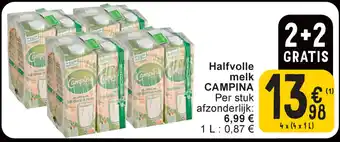 Cora Halfvolle melk CAMPINA Per stuk afzonderlijk: 6,99 € aanbieding