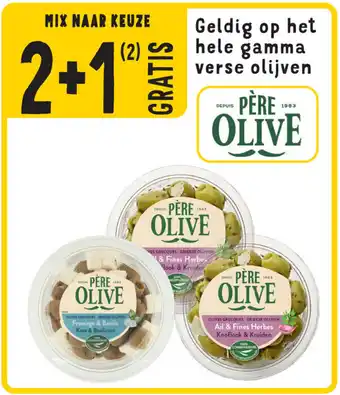 Cora Geldig op het hele gamma verse olijven Père Olive aanbieding