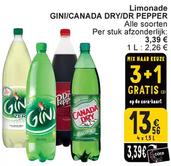 Cora Limonade gini/canada dry/dr pepper aanbieding