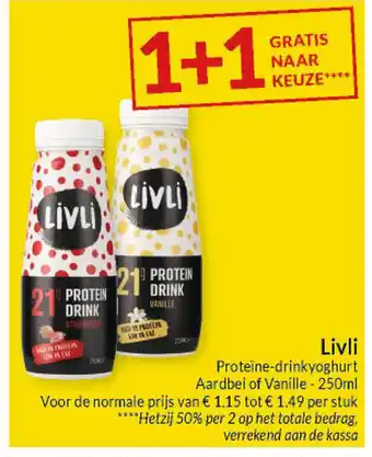 Intermarché Livli Proteïne-drinkyoghurt Aardbei of Vanille aanbieding