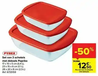 Carrefour Set van 3 schotels met deksels paprika aanbieding