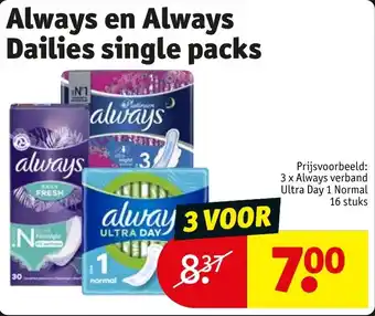 Kruidvat Always en always dailies single packs aanbieding