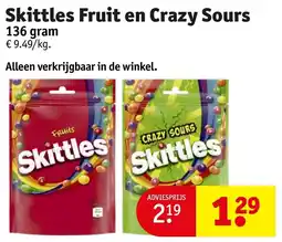 Kruidvat Skittles Fruit en Crazy Sours aanbieding