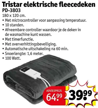 Kruidvat Tristar elektrische fleecedeken PD3803 aanbieding