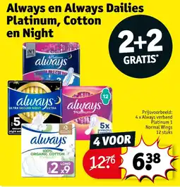 Kruidvat Always en Always Dailies Platinum, Cotton en Night aanbieding