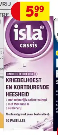 Kruidvat Isla cassis Kriebelhoest en Kortdurende Heesheid aanbieding