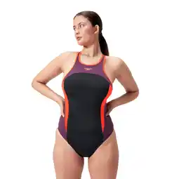 Decathlon Speedo Badpak Hoge Nek Splice Cross Back Zwart/Rood/Blauw aanbieding