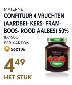 Bidfood Materne confituur 4 vruchten aardbei kers fram boos rood aalbes 50% aanbieding