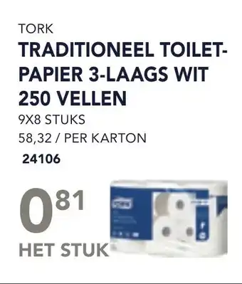 Bidfood Tork traditioneel toilet papier 3-laags wit 250 vellen aanbieding