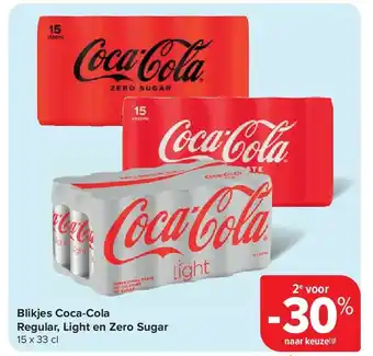 Carrefour Blikjes Coca-Cola Regular, Light en Zero Sugar aanbieding