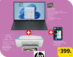 Carrefour Hp Ryzen Laptop + Printer Deskjet + Combo pack zwart en drie kleuren nr. 305 aanbieding