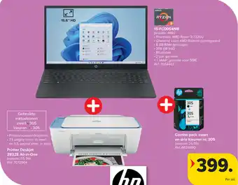 Carrefour Hp Ryzen Laptop + Printer Deskjet + Combo pack zwart en drie kleuren nr. 305 aanbieding