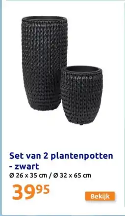 Action Set van 2 plantenpotten zwart aanbieding