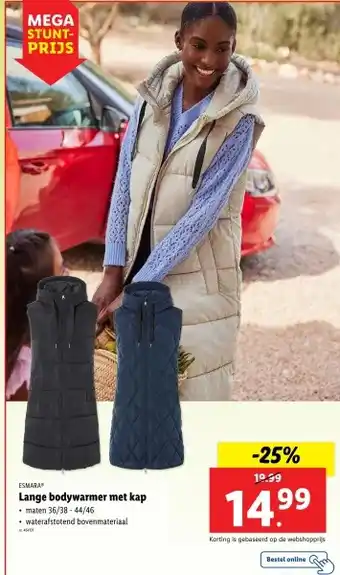 Lidl Lange bodywarmer met kap aanbieding