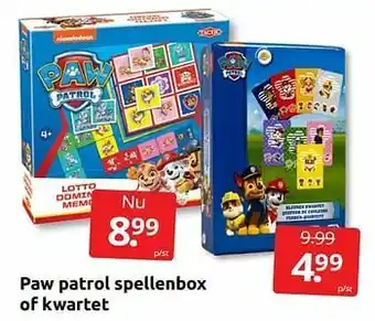 Boekenvoordeel Paw patrol spellenbox of kwartet aanbieding