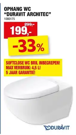 Hubo OPHANG WC “DURAVIT ARCHITEC” aanbieding