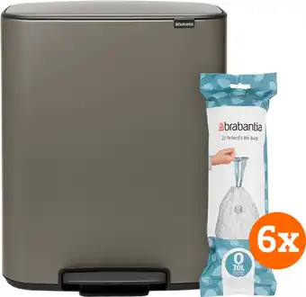 Coolblue Brabantia Bo Pedal Bin 2 x 30 Litres Platinum + Sacs Poubelle (120 pièces) aanbieding