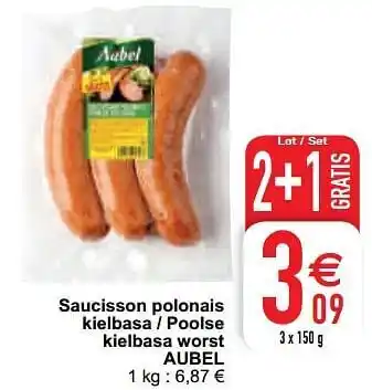 Cora Saucisson polonais kielbasa - poolse kielbasa worst aubel 150g aanbieding