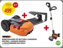 BricoPlanit Robotmaaier op batterij landroid WR184e + garage WA0810 + grastrimmer WG163E.9 aanbieding