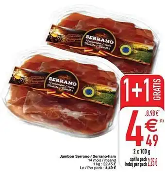 Cora Jambon serrano - serrano-ham 100g aanbieding