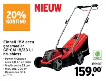 GAMMA Einhell 18V accu grasmaaier GE-CM 18/33 Li brushless aanbieding