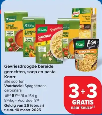 Carrefour Gevriesdroogde bereide gerechten, soep en pasta Knorr aanbieding