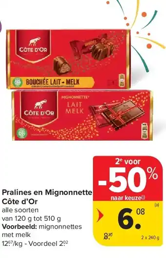 Carrefour Pralines en Mignonnette Côte d’Or aanbieding