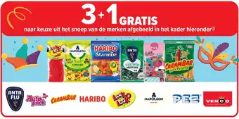 Carrefour naar keuze uit het snoep van de merken afgebeeld in het kader hieronder aanbieding